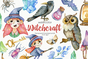 Watercolor Witchcraft Clipart
