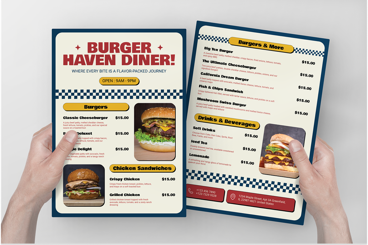 Retro Burger Restaurant Diner Menu, a Flyer Template by Annora Studio (Photo 4 of 7)