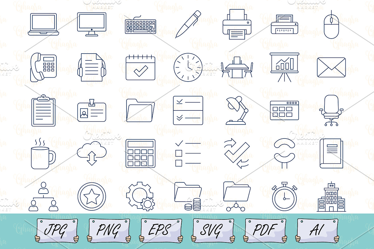 Office Line Icon Vector Set SVG, an Outline Icon by Ghagra (Photo 1 of 3)