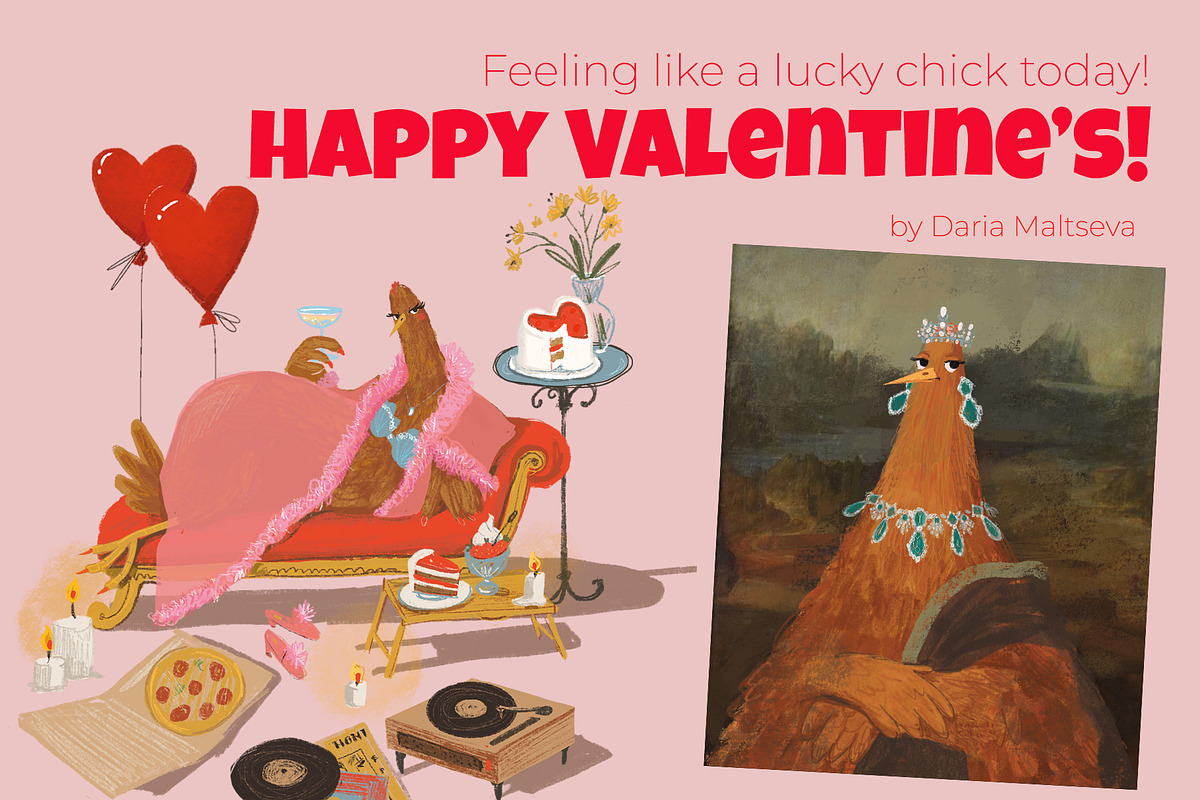 Valentine’s Day Happy Hen Illustrati, a Decorative Illustration by Dashnpro (Photo 1 of 8)