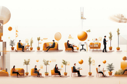Modern Office Space with Employees Working and Interacting in a Conceptual Busi, a Photo by AS photostudio