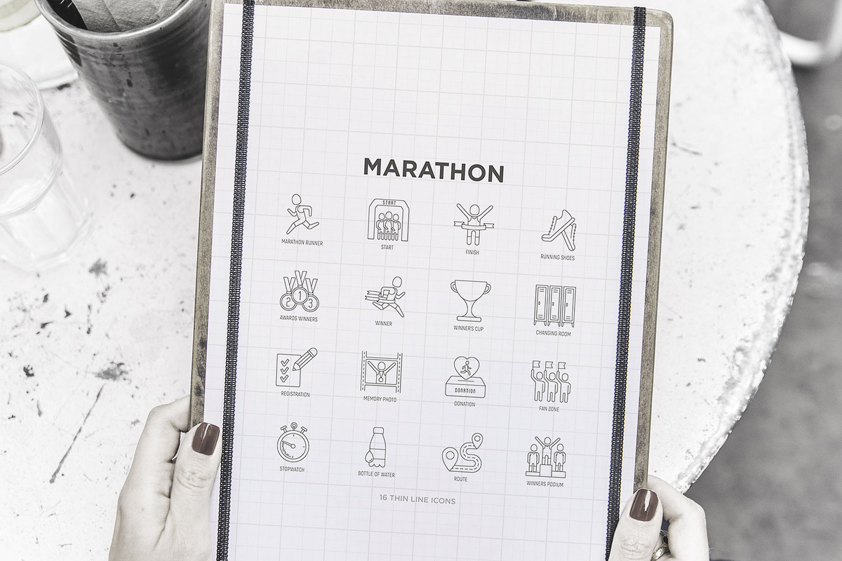 Marathon | 16 Thin Line Icons Set, an Outline Icon by Alex Blogoodf (Photo 10 of 11)