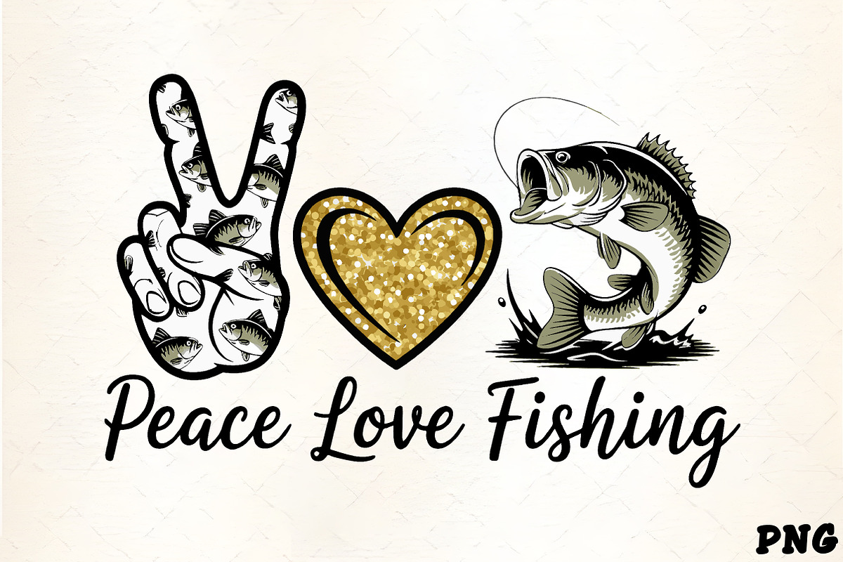 Peace Love Fishing Bass Fish, an Illustration by CrexoraLab (Photo 2 of 4)