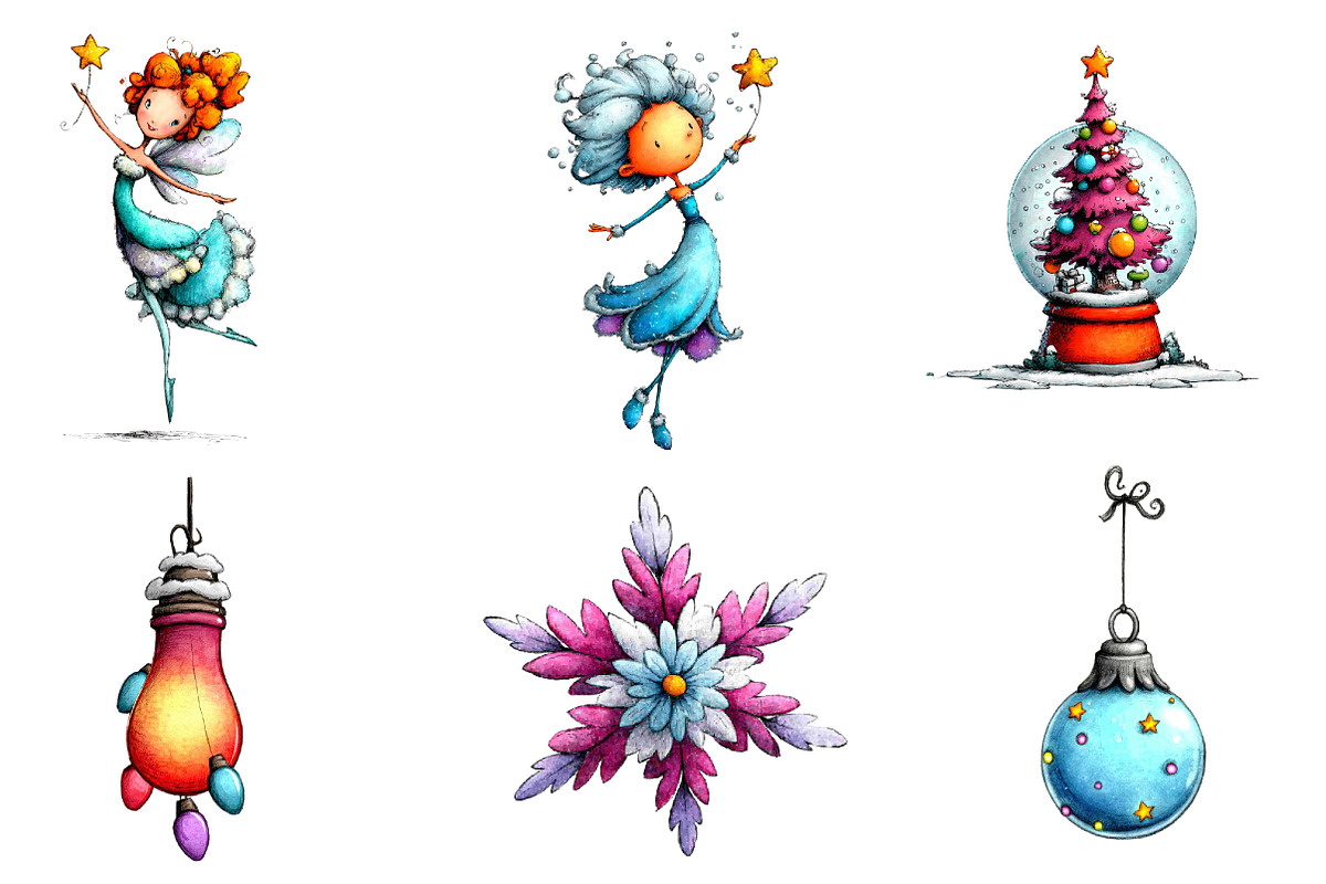 Whimsical Icy Blue Christmas Bundle, an Illustration by CreationArt (Photo 2 of 5)
