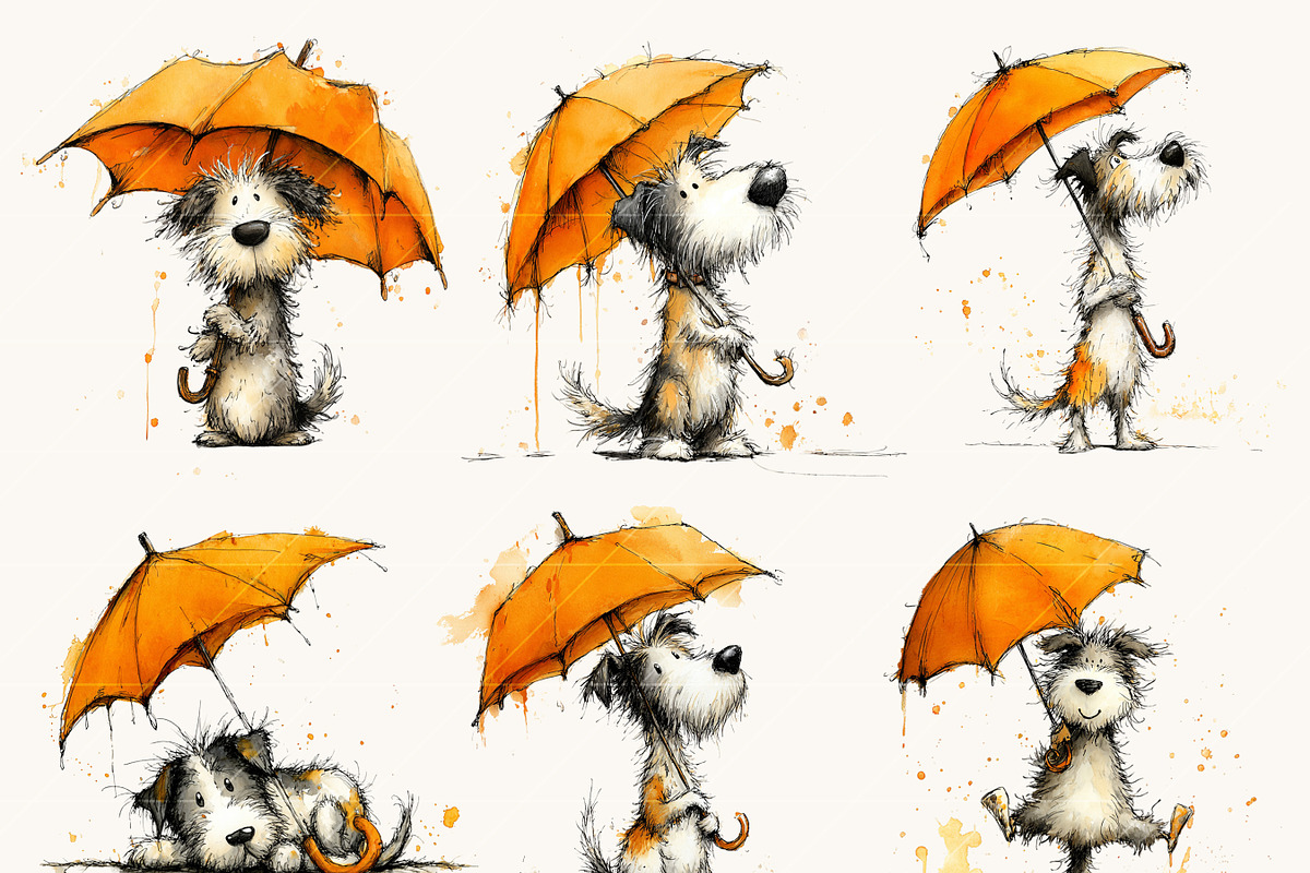 Dogs with Umbrellas Clipart Bundle, an Animal Illustration by Design Scotch (Photo 10 of 10)