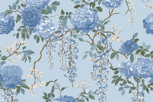 Seamless pattern, blue floral seamless pattern featuring peonies, a Pattern Graphic by Studio ANNA