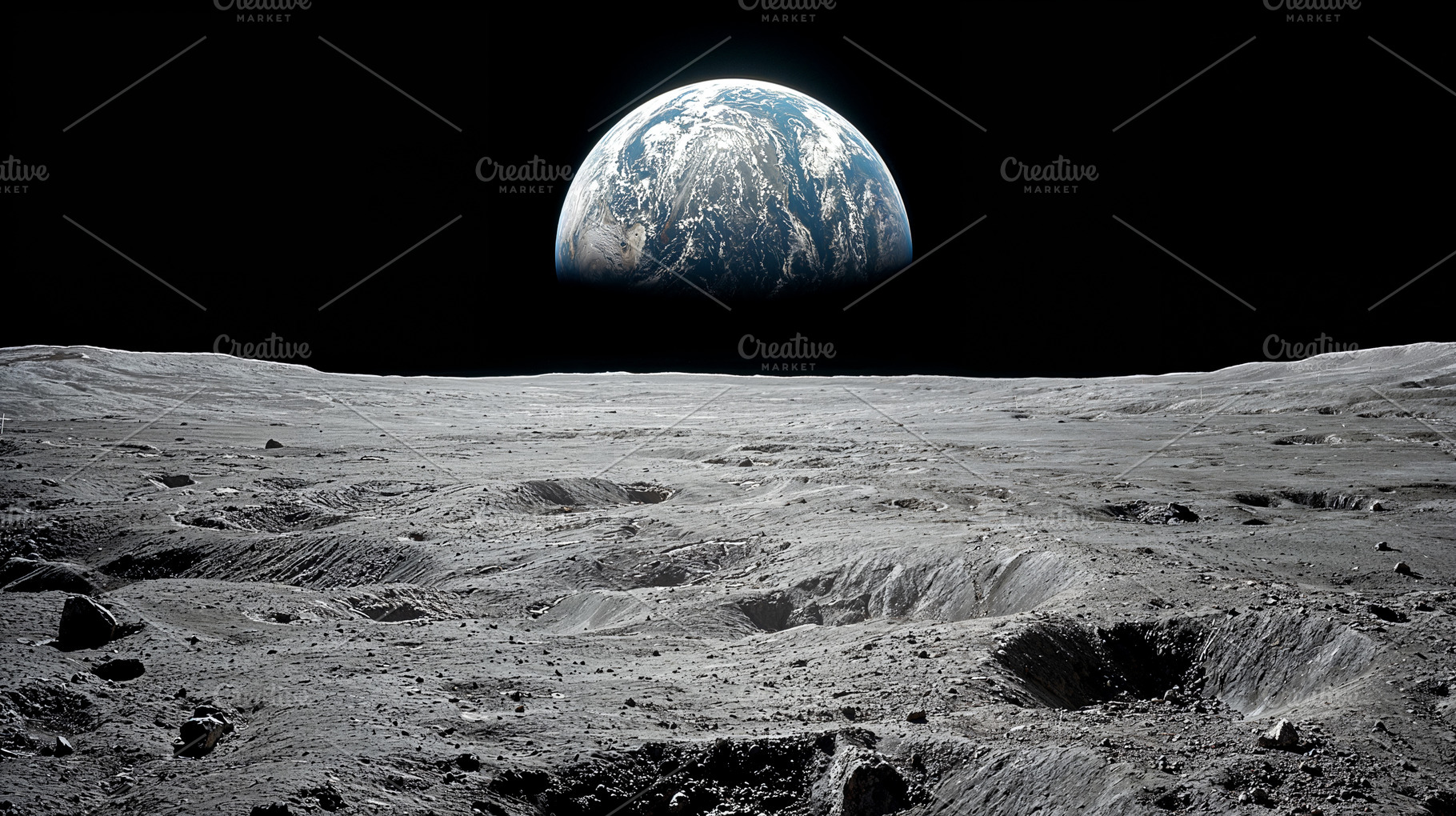View of Earth from lunar surface during lunar exploration mission, a Photo by OSORIOartist