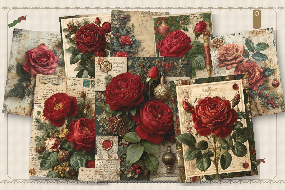 Vintage Christmas Rose Printable, a Background Graphic by Printable Treasure (Photo 2 of 3)