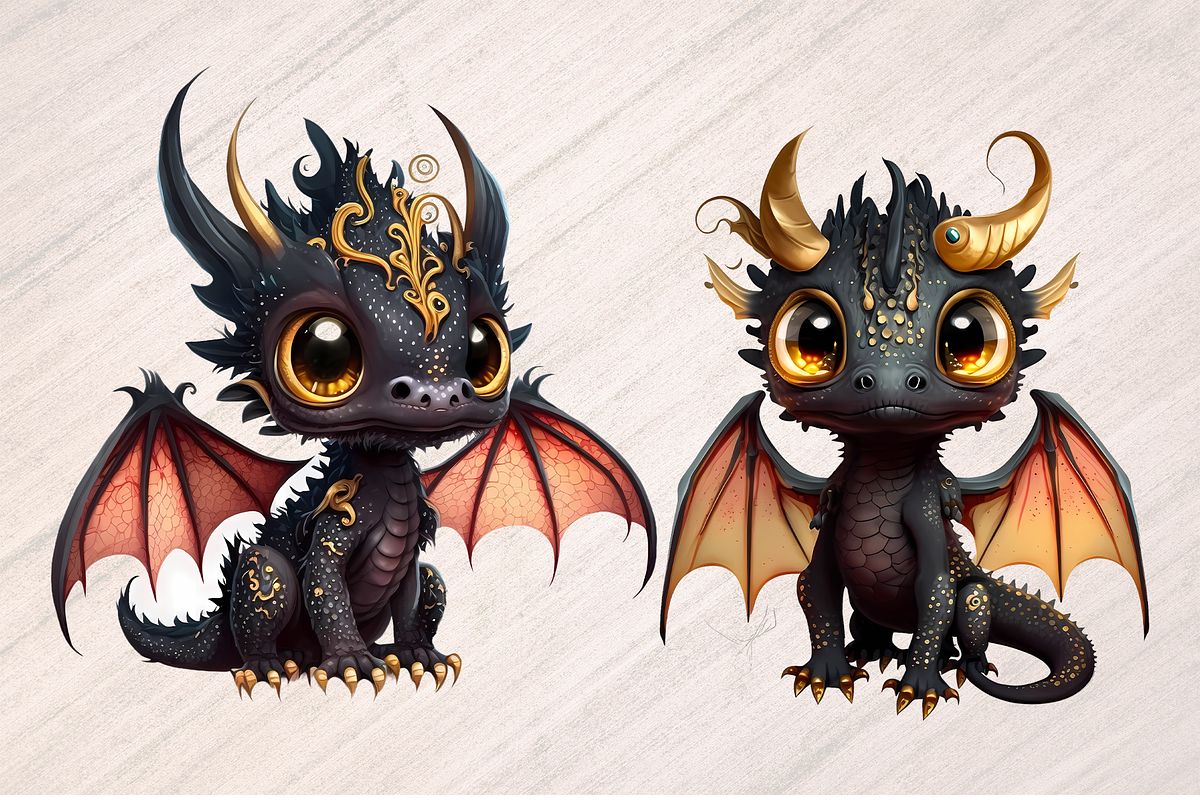 Black Golden Dragon Clipart 25 PNGs, an Animal Illustration by Leakedink (Photo 2 of 3)