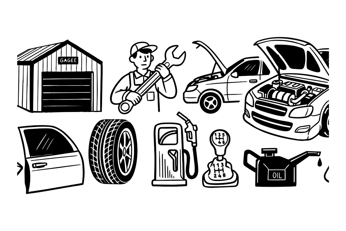 Automotive Repair Vector Set, an Illustration by designvectx (Photo 2 of 3)
