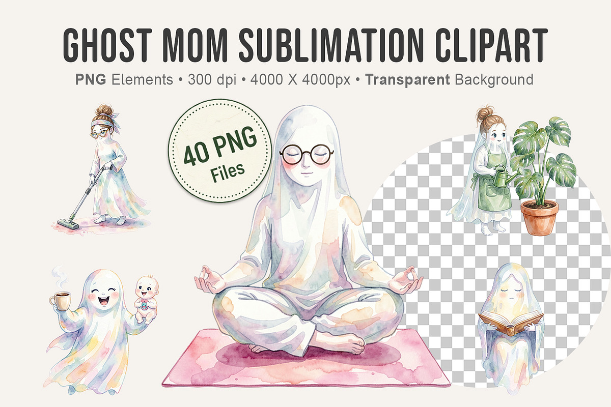 Ghost Mom Sublimation Clipart, an Illustration by Artnoy (Photo 1 of 8)