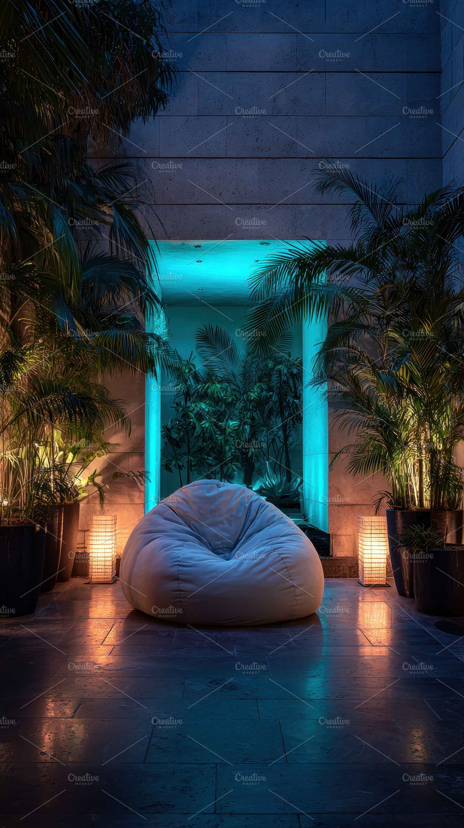 Relaxing Beanbag Chair in Tropical C, an Abstract Photo by Pixeness Studio