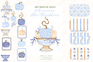 Pumpkins Blue Chinoiserie Autumn DIY