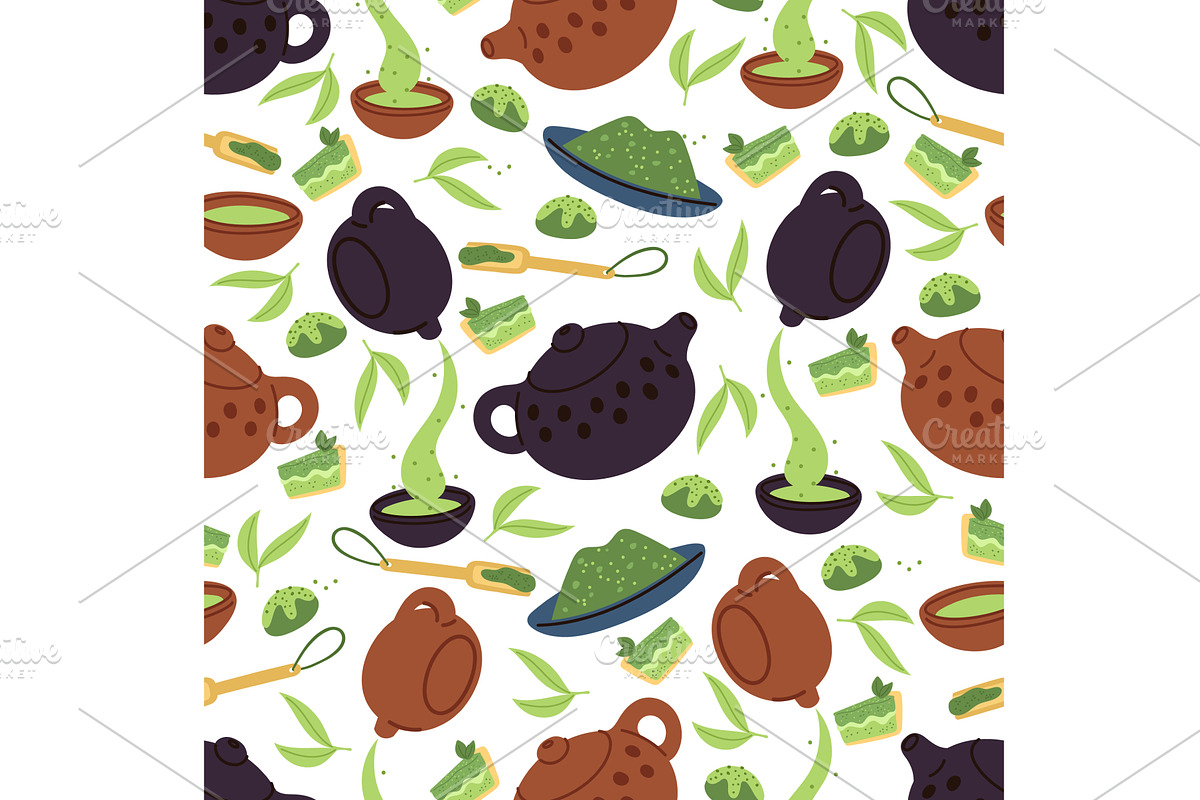 Matcha green tea seamless pattern, a Food Illustration by Vectorbuum