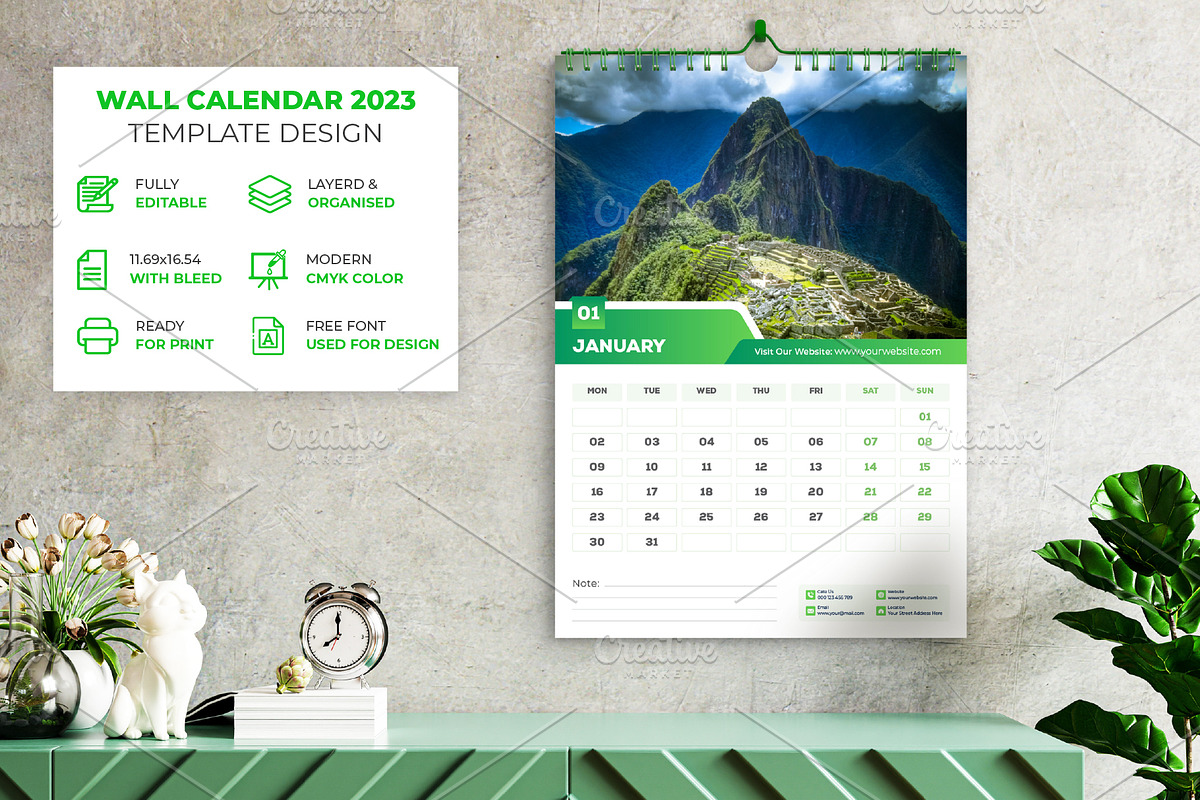 2023 Wall Calendar Template Design, a Templates & Theme by Mk_Studio (Photo 1 of 3)
