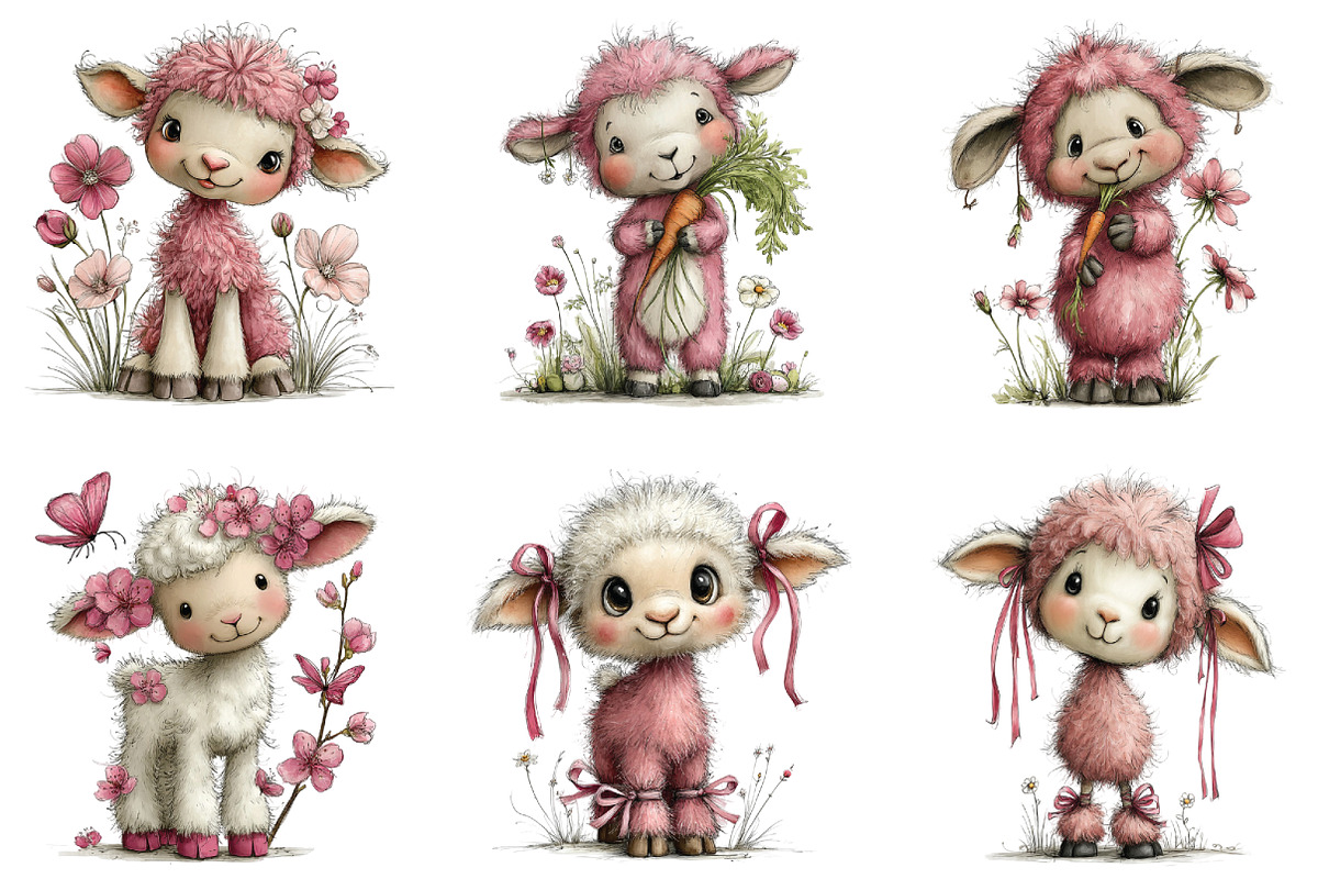 Whimsical Pink Easter Lamb Clipart, an Illustration by CraftArtStudio (Photo 3 of 6)