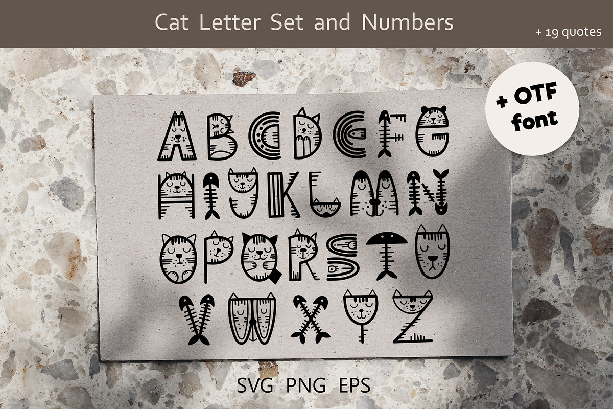 Crazy Cat Font. + Cat quotes, an Animal Illustration by DearLetters (Photo 1 of 7)