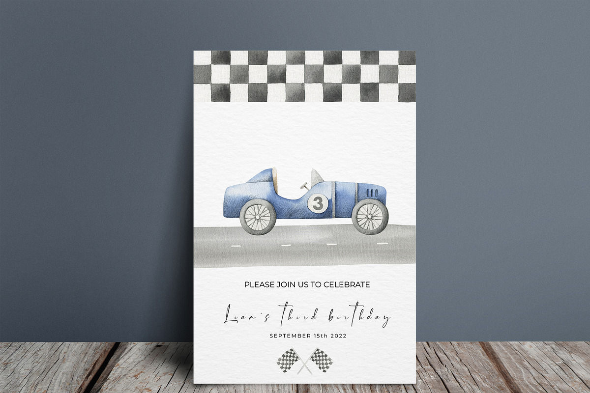 Race cars watercolor set, a Transportation Illustration by Alesya