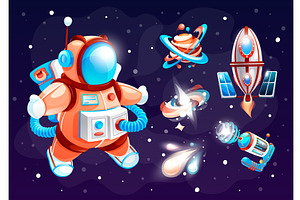 Set Of Space Icons With Astronaut