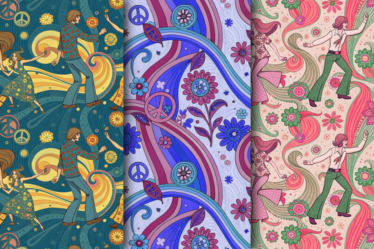 A set of seamless patterns of 70s., a Pattern Graphic by Designs by Helen Trupak (Photo 1 of 8)