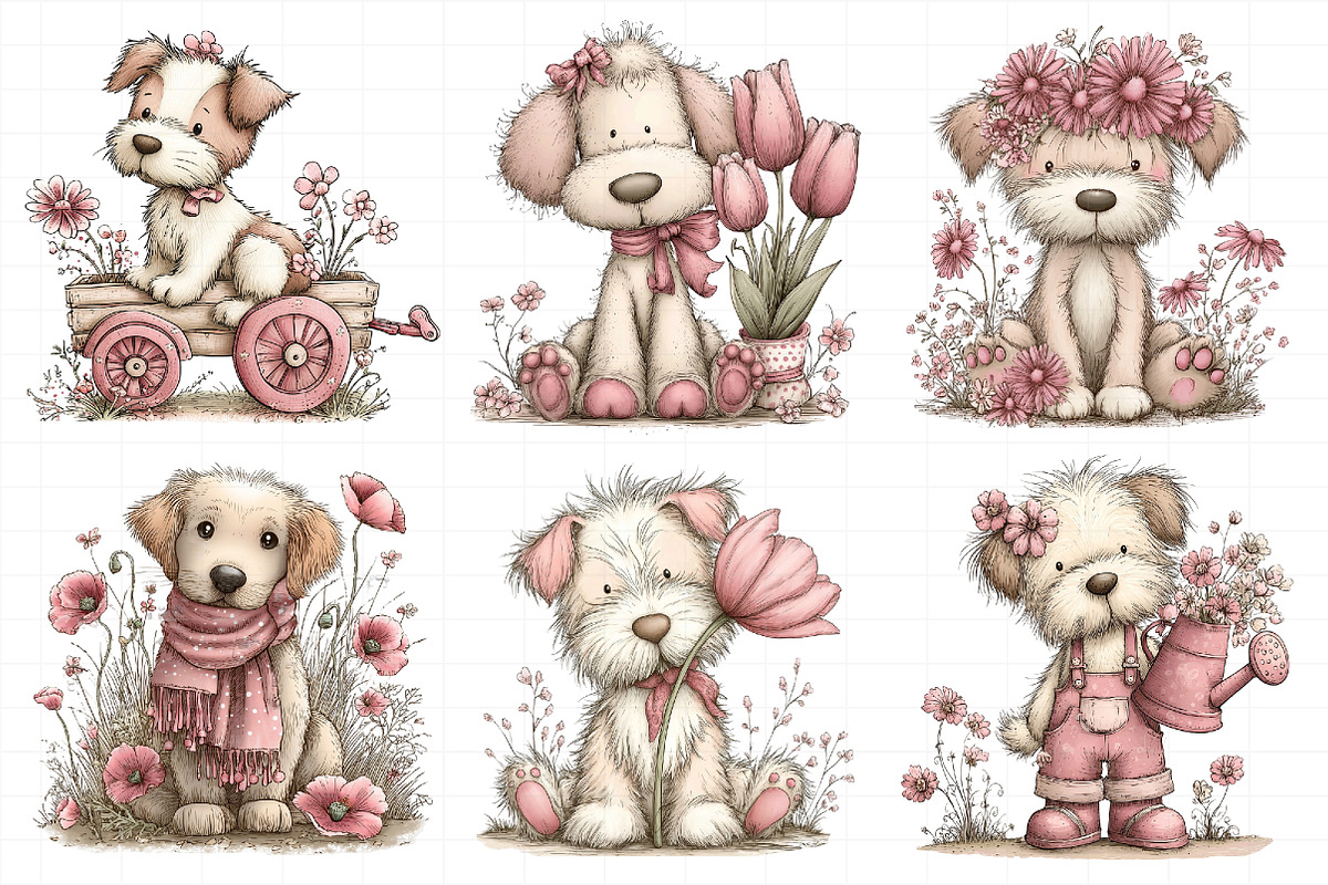 Whimsical Spring Dogs Clipart, an Illustration by Daily.Designs (Photo 6 of 7)