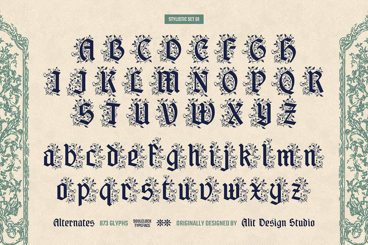 Soul Clock Typeface, a Blackletter Font by alit design (Photo 4 of 20)