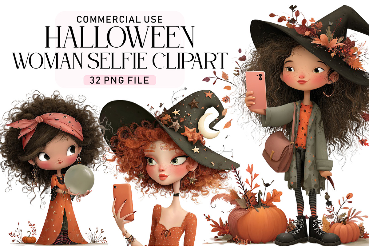 Woman Halloween Selfie Clipart, a Seasonal Illustration by Daily.Designs (Photo 1 of 5)