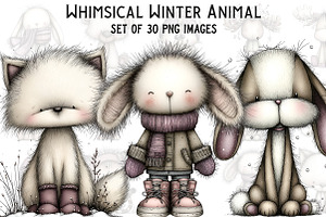 Whimsical Winter Animal Clipart, an Illustration by Craft Nest