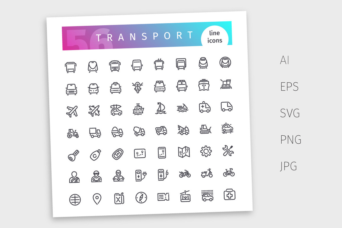 Transport Line Icons Set, an Outline Icon by Voysla's Shop (Photo 4 of 4)