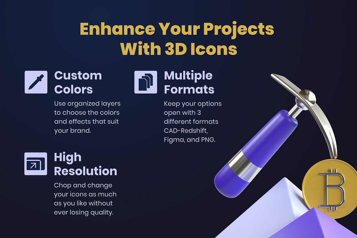 3D Crypto Icons, a 3D by Flat Icons