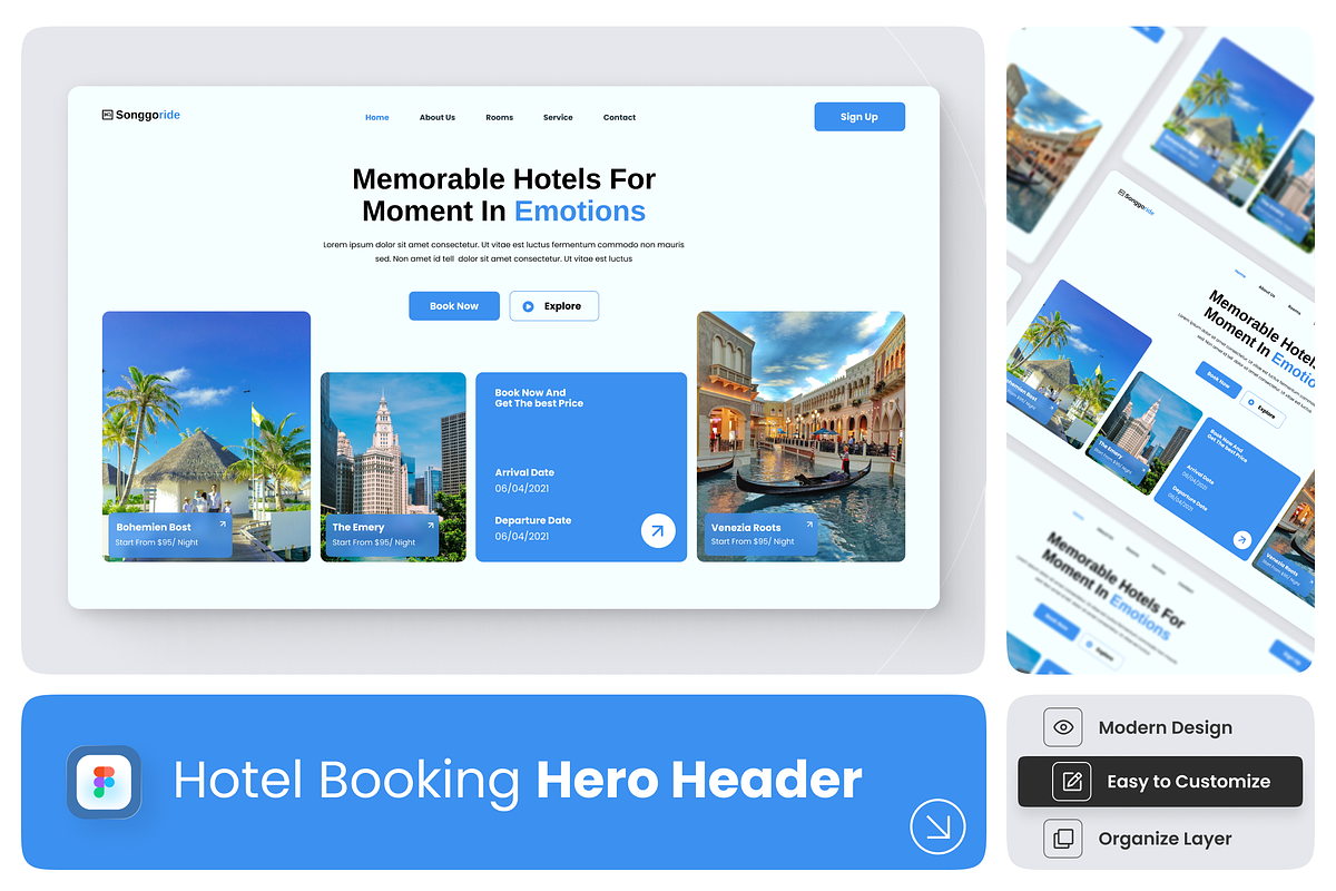 Hotel Booking Hero Header, an UI Kit Template by Annora Studio (Photo 1 of 4)