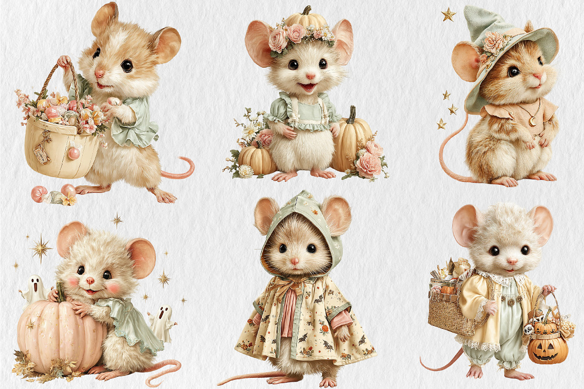 Whimsical Halloween Mouse Clipart, a Seasonal Illustration by Rose Art (Photo 2 of 8)