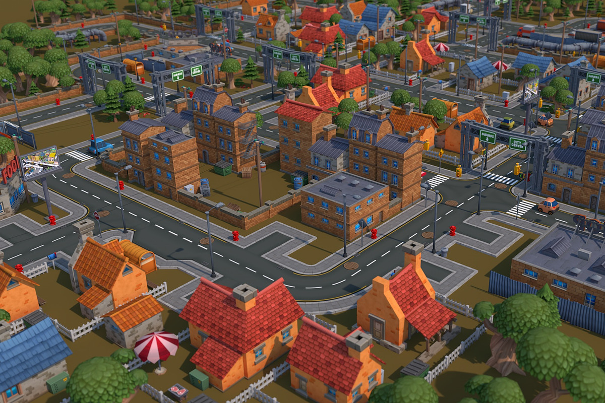 Low Poly Cartoon City Pack, an Architecture 3D Model by multimedia4ds (Photo 9 of 9)