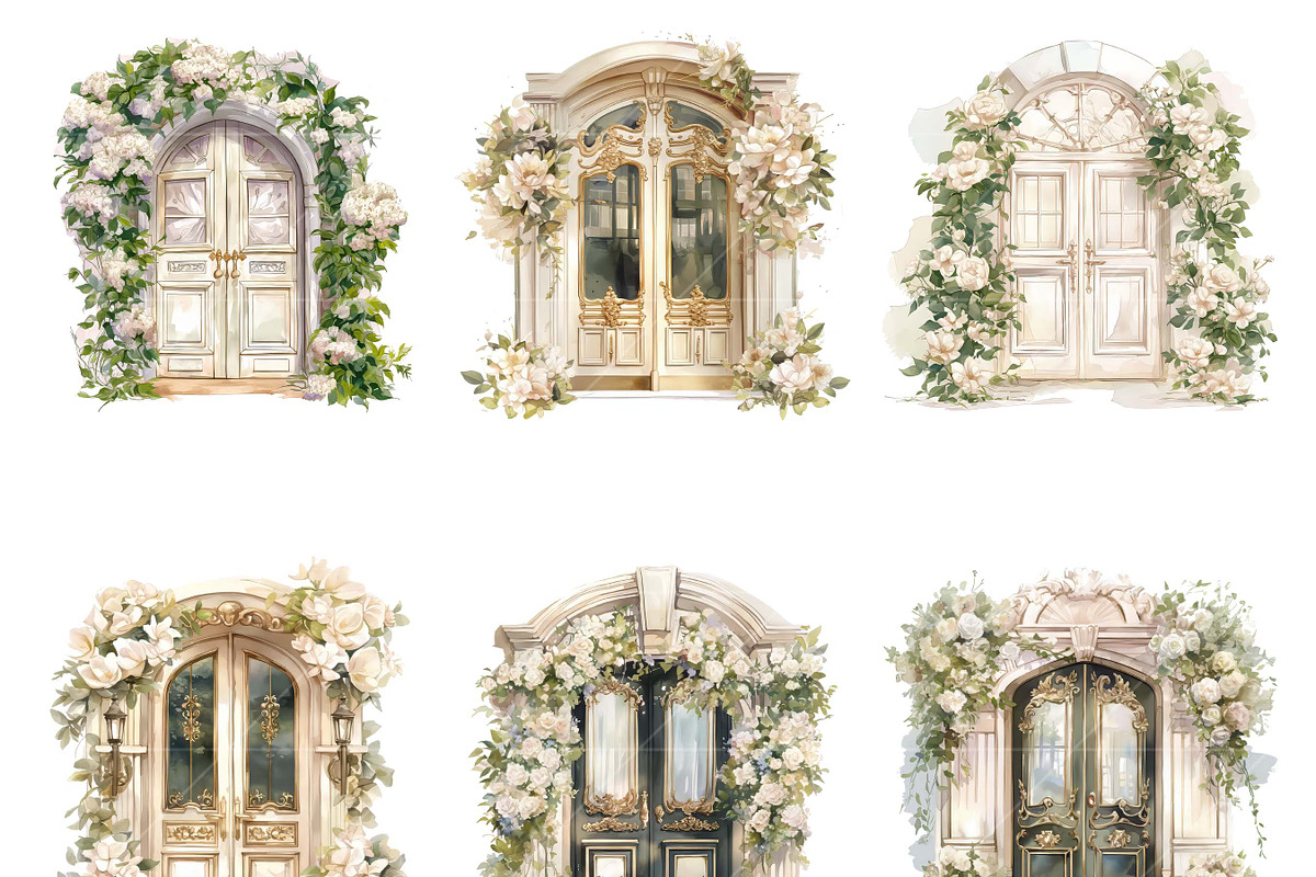 White Flowers Doors Clipart Bundle, a Decorative Illustration by Design Scotch (Photo 5 of 8)