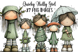 Quirky Holly Girl Clipart, an Illustration by DreamArtGraphic