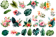 Tropical flowers clipart & Flamingo., a Decorative Illustration by ElenazlataArt (Thumbnail 2 of 5)