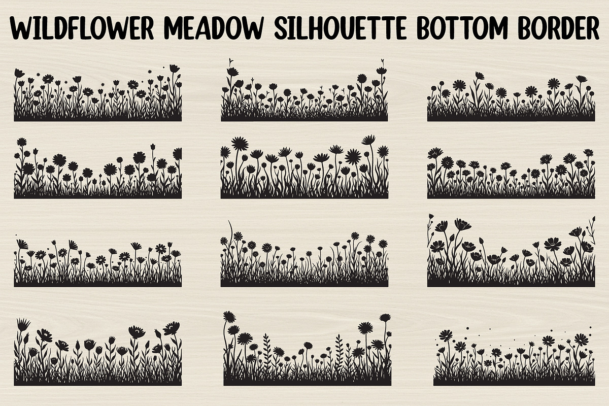 Wildflower Meadow Silhouette Border, an Illustration by hafijul