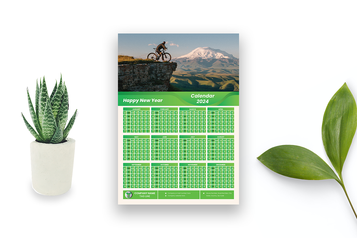 Modern One Page Wall Calendar 2024, a Stationery Template by Annudesign (Photo 1 of 5)