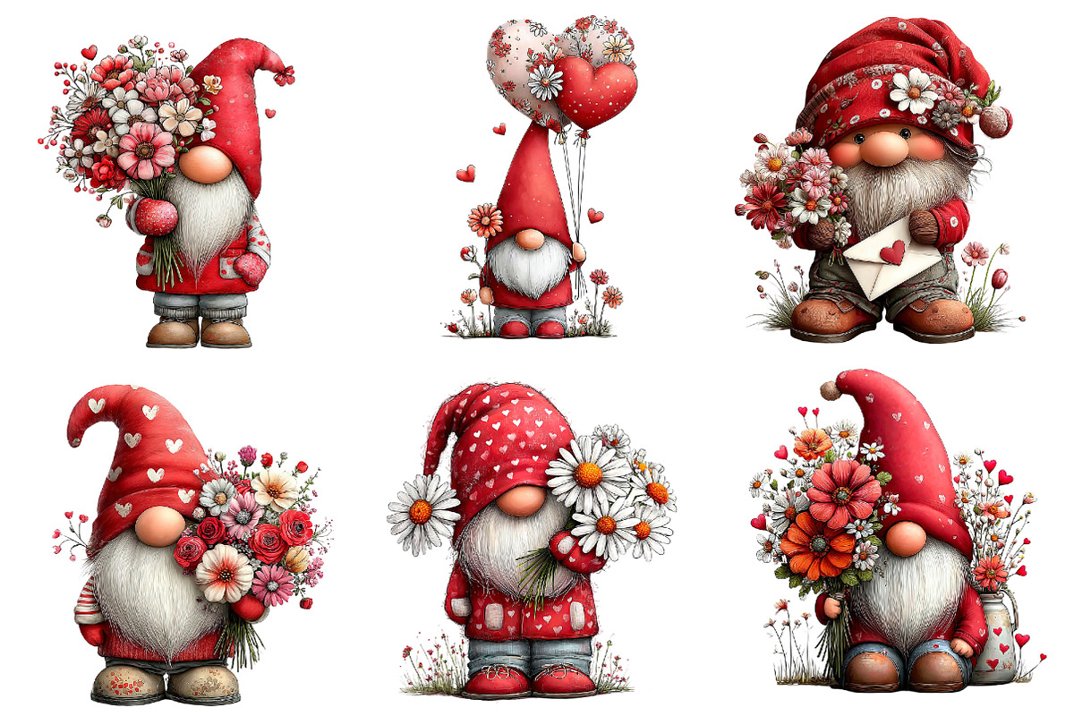 Valentine Gnome with Flowers Clipart, an Illustration by Dream Creation (Photo 4 of 8)
