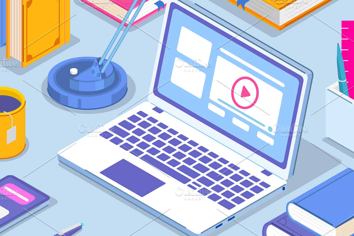 Online learning workspace, an Education Illustration by Yayasya (Photo 3 of 3)