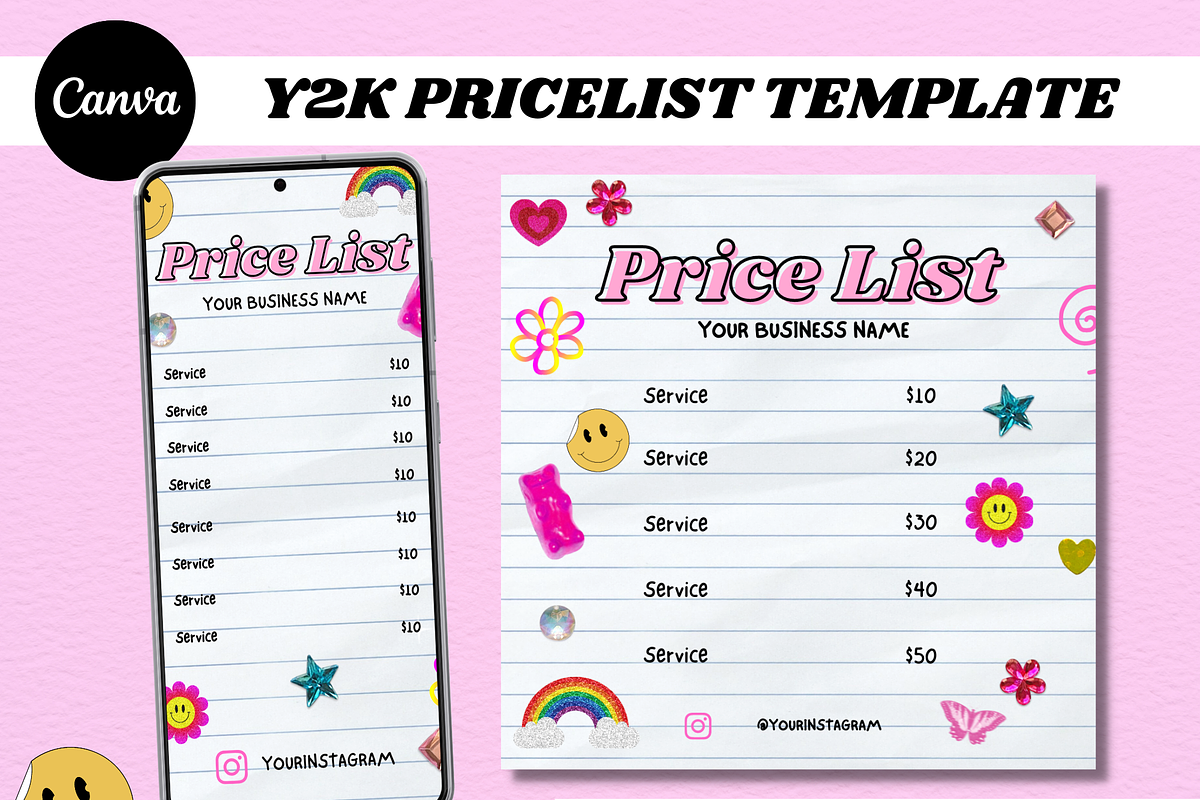 Y2K PRICE LIST Canva Template, a Social Media Template by PLANETSEL (Photo 1 of 4)