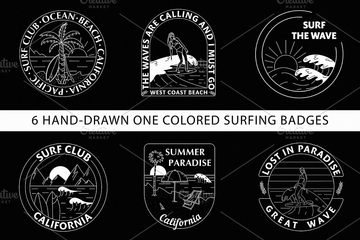 Vintage surfing badges and patterns., a Graphic by Sashevich