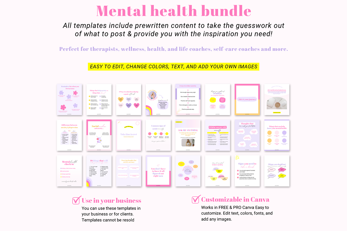 Mental health Canva template bundle, a Social Media Template by Cate Creates (Photo 3 of 11)