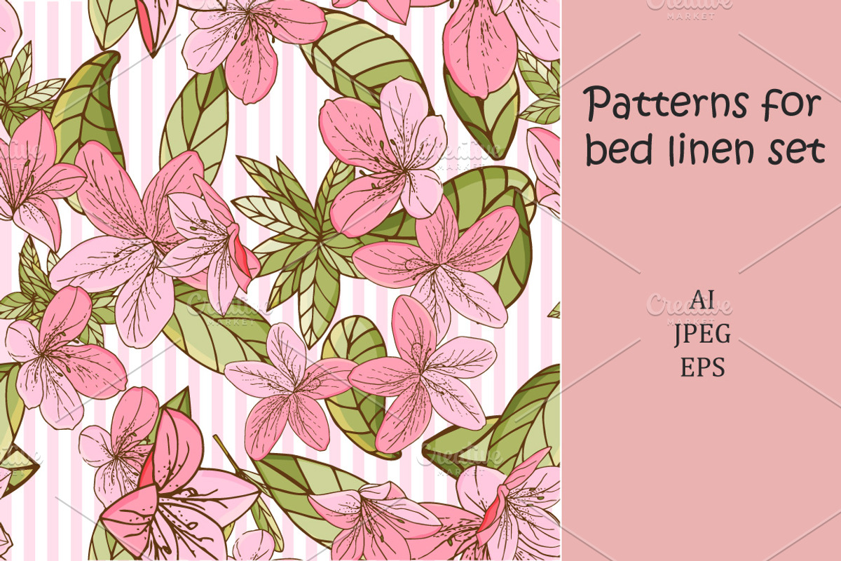 Bed linen seamless pattern set, a Decorative Illustration by Lytvynenko ...