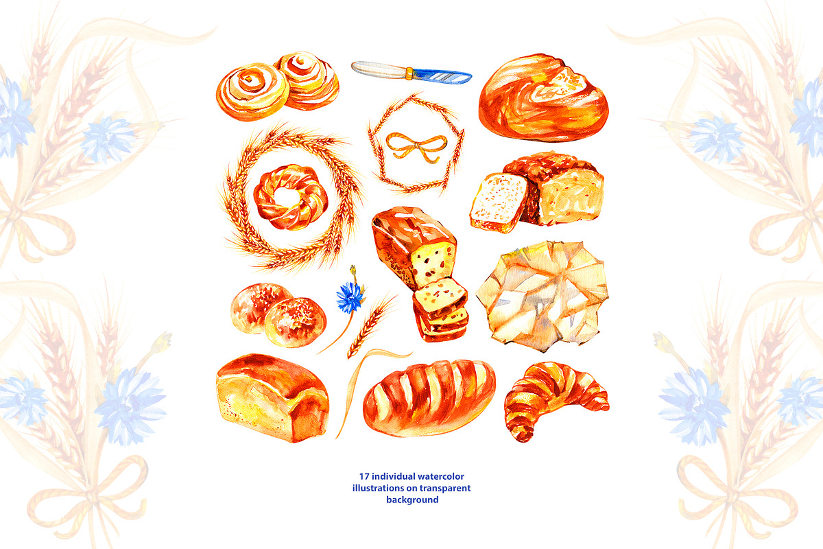 Watercolor Bread clipart, a Food Illustration by NataliMiasStore (Photo 2 of 5)