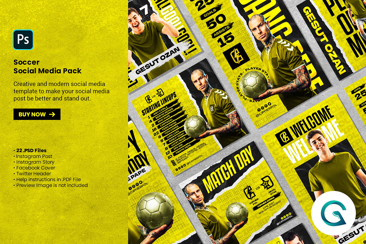 Soccer Social Media Pack Template, a Social Media Template by Geelator Studio (Photo 1 of 5)