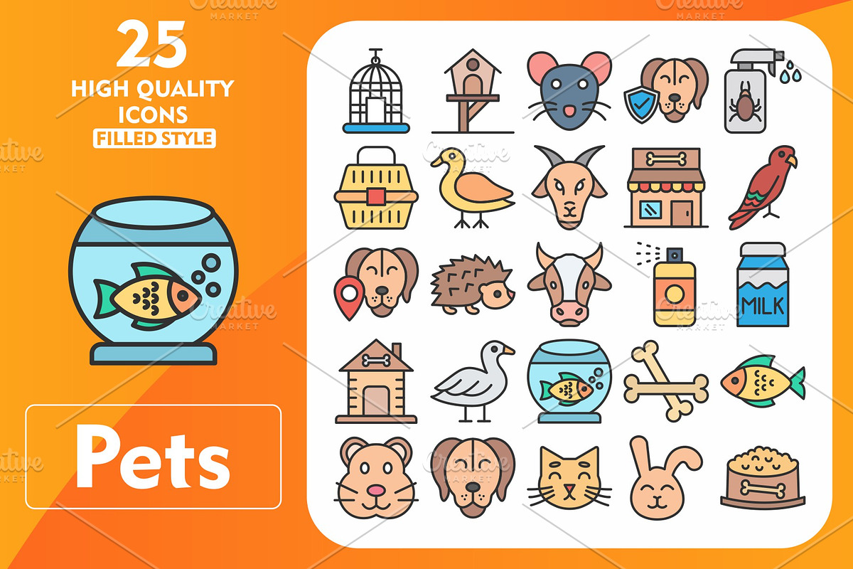 Pets 25 Line Filled Icons, an Icon by Pexelpy