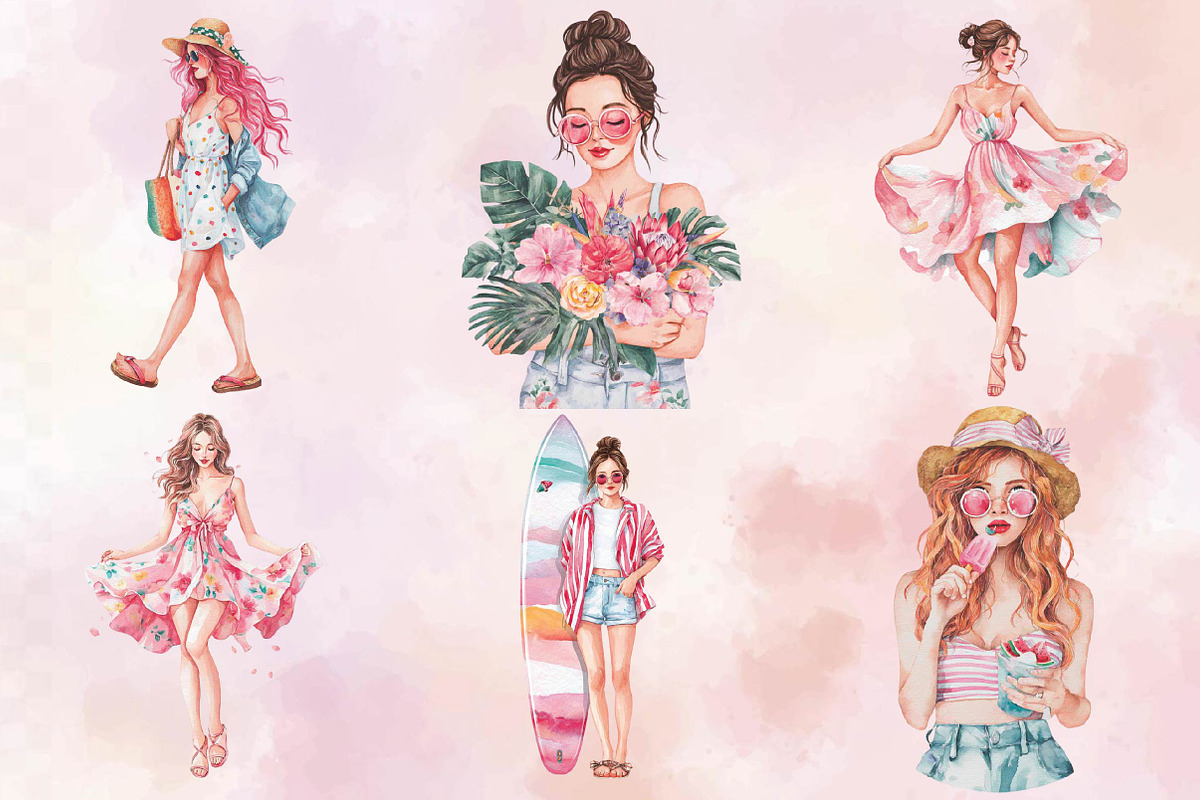 Watercolor Girly Summer Clipart, an Illustration by SVGArt (Photo 5 of 9)