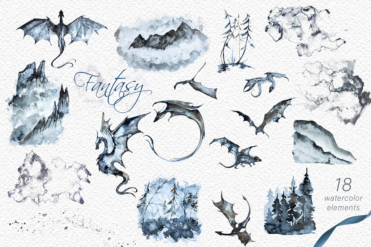Hand-Painted Fantasy Clipart Set, a Decorative Illustration by ArtCreationsDesign (Photo 5 of 5)