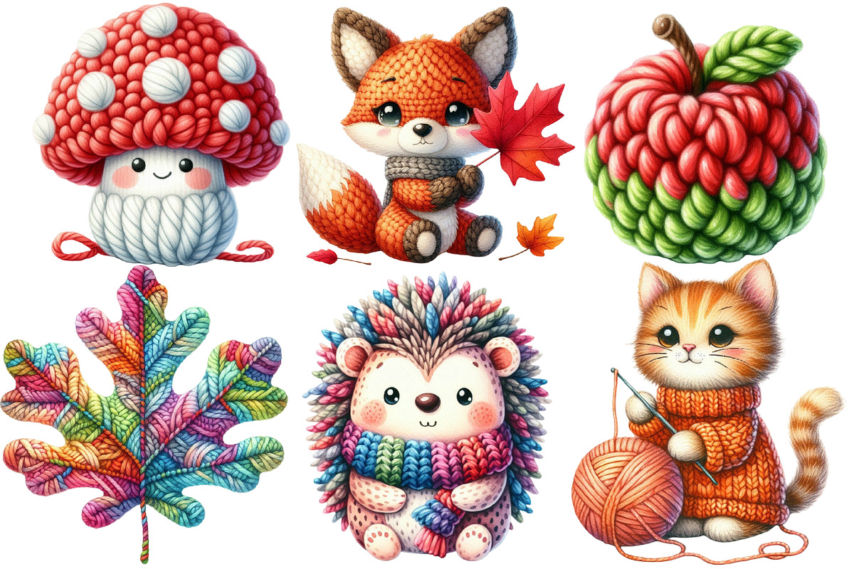 Watercolor Crochet Autumn Clipart, an Illustration by Designworld (Photo 2 of 7)